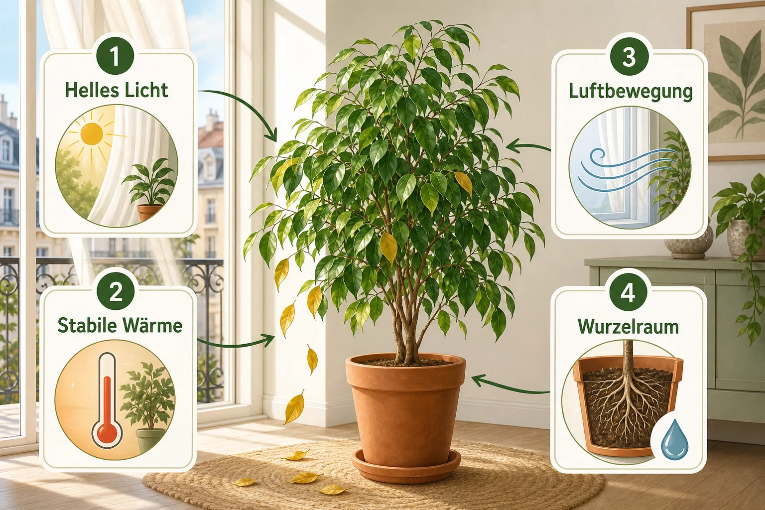 Infografik: Grundlagen verstehen - Ficus benjamini Pflege: Blätter fallen? Ratgeber für gesunde Zimmerfeigen