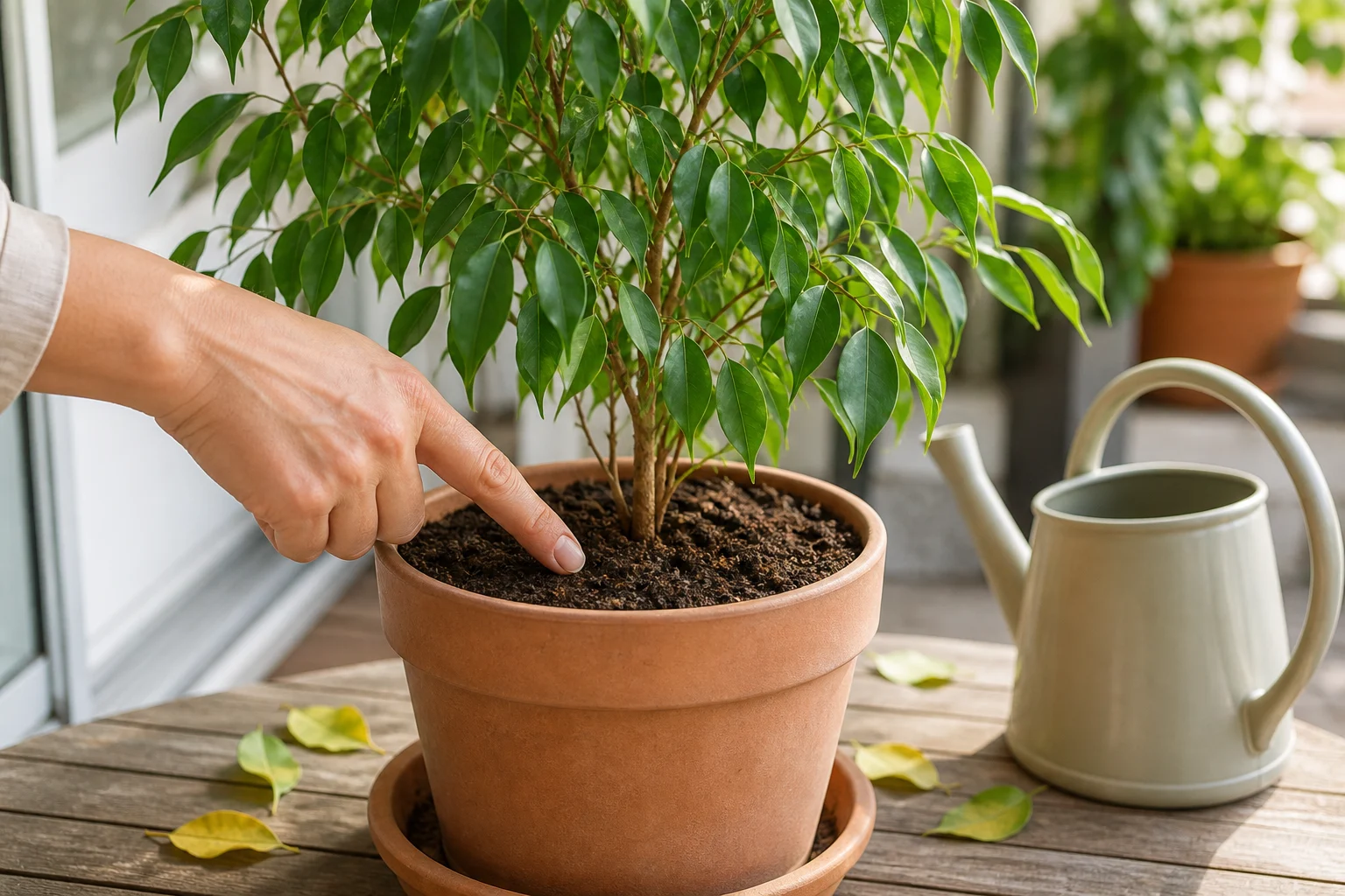 Foto: Wie oft sollte ich einen Ficus benjamini gießen? - Ficus benjamini Pflege: Blätter fallen? Ratgeber für gesunde Zimmerfeigen