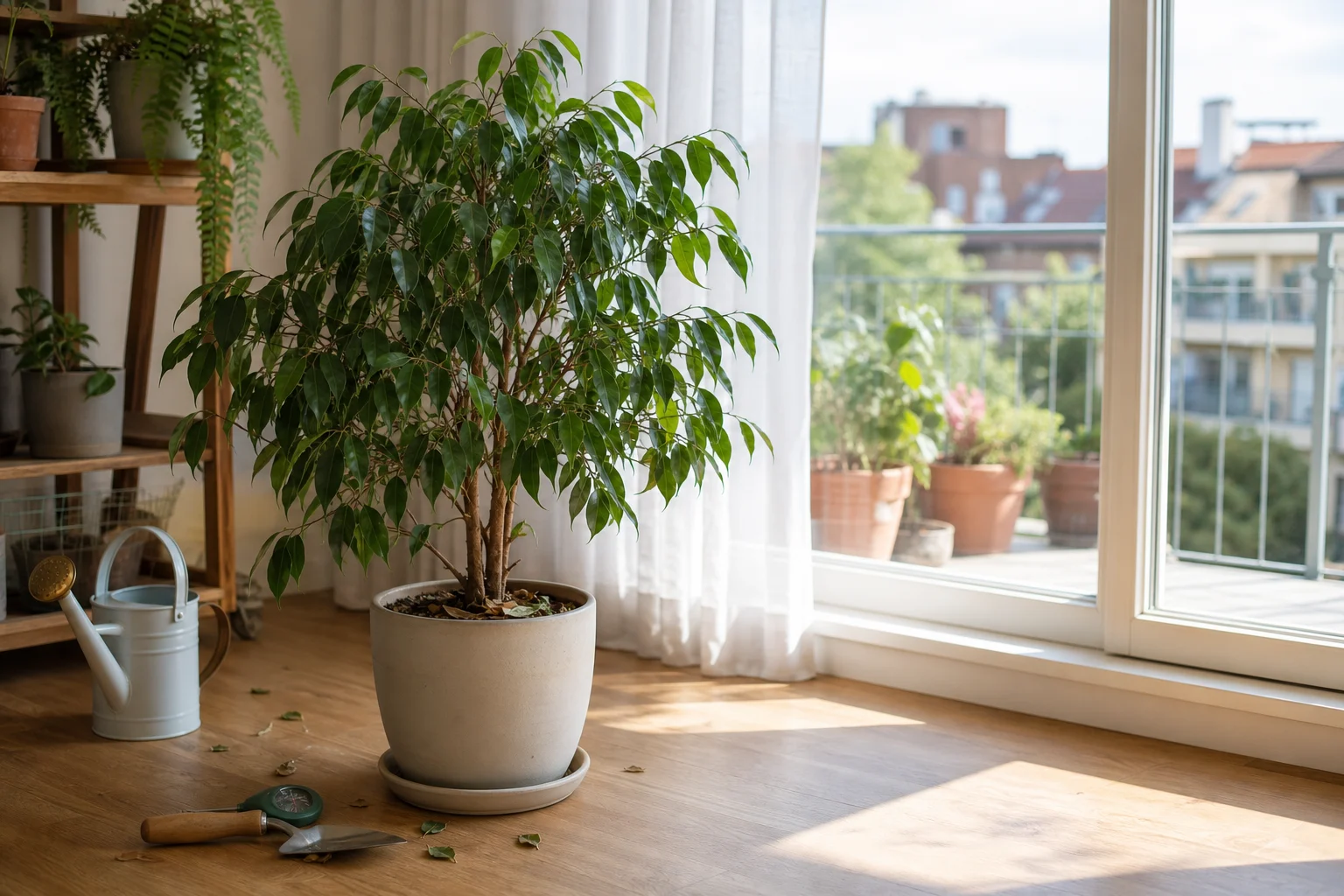 Foto: Ist ein heller Fensterplatz immer richtig? - Ficus benjamini Pflege: Blätter fallen? Ratgeber für gesunde Zimmerfeigen