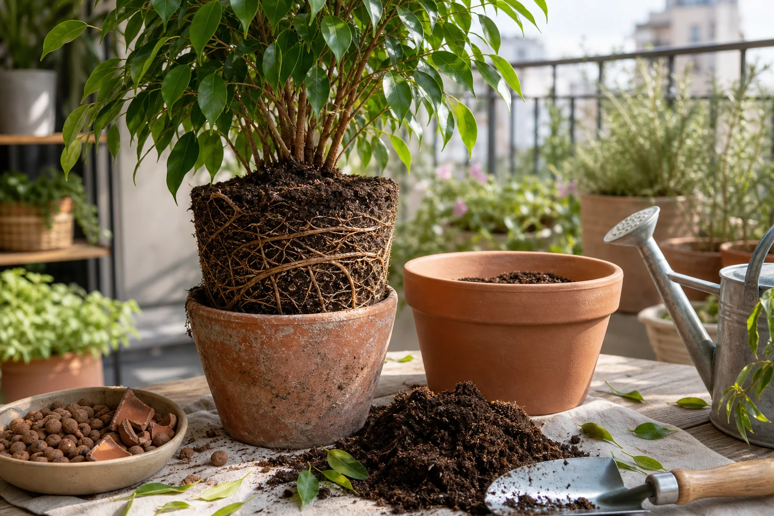 Foto: Wann sollte ich meinen Ficus benjamini umtopfen? - Ficus benjamini Pflege: Blätter fallen? Ratgeber für gesunde Zimmerfeigen
