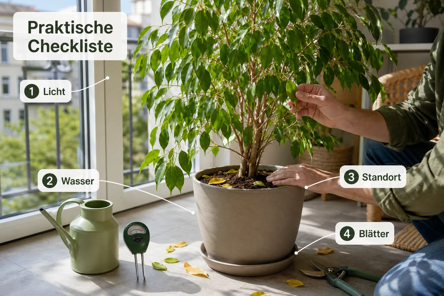 Infografik: Praktische Checkliste - Ficus Benjamini Pflege Blätter Fallen: Anleitung, Tipps und häufige Fehler