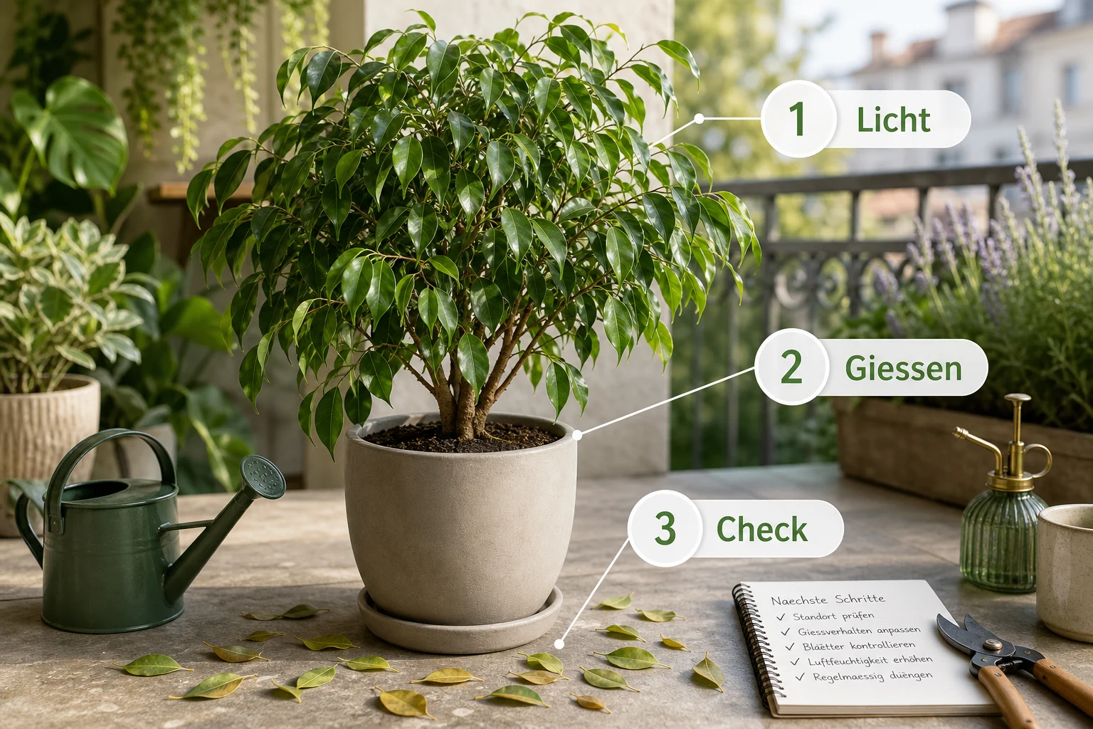 Infografik: Fazit und nächste Schritte - Ficus Benjamini Pflege Blätter Fallen: Anleitung, Tipps und häufige Fehler