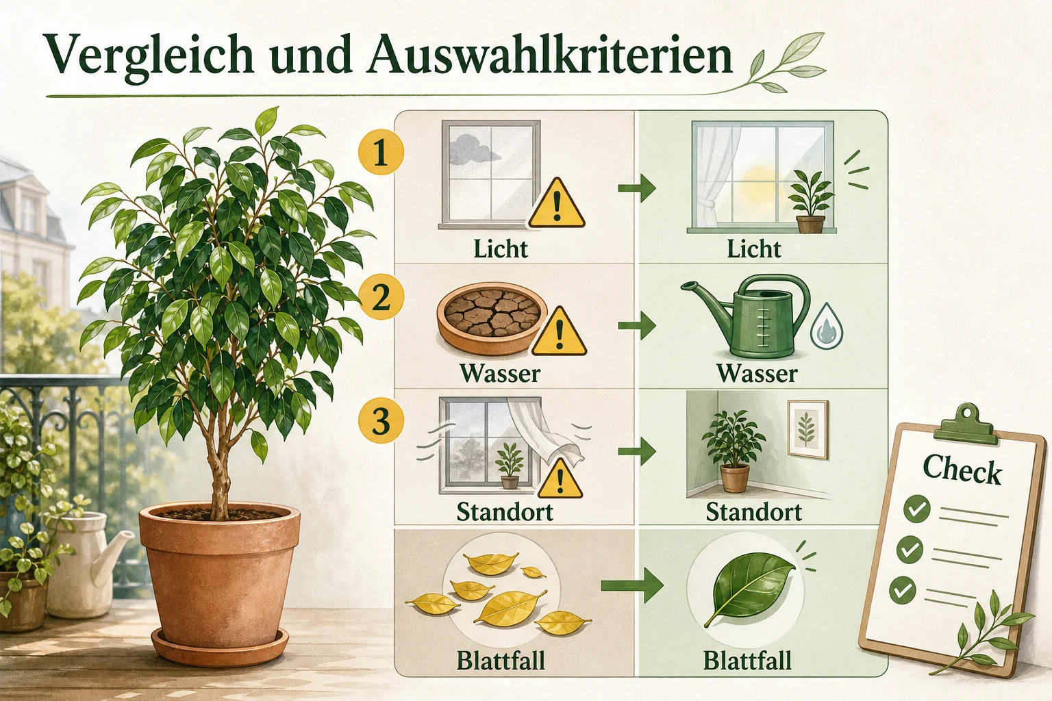 Infografik: Vergleich und Auswahlkriterien - Ficus benjamini pflege blätter fallen Ratgeber
