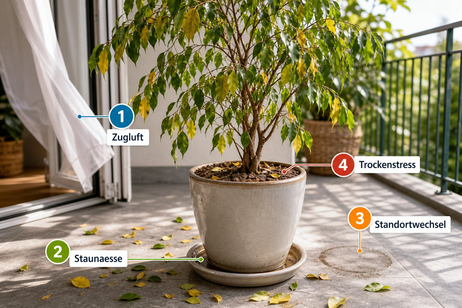 Erklärbild: Häufige Fehler - Ficus benjamini pflege blätter fallen Ratgeber
