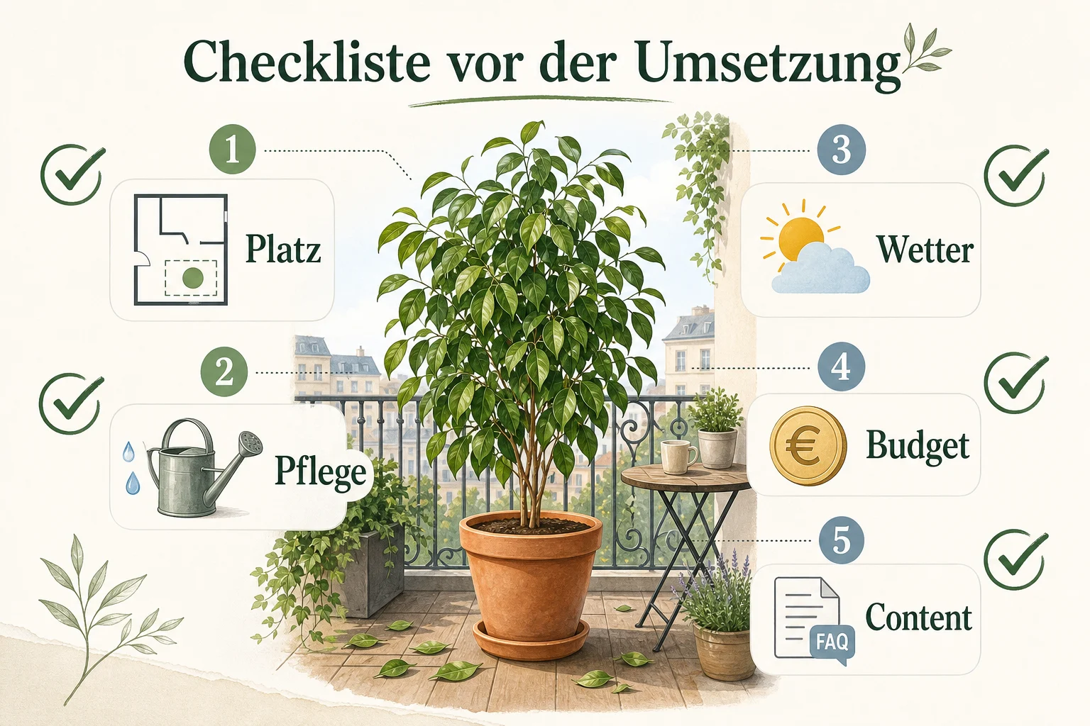 Infografik: Checkliste vor der Umsetzung - Ficus benjamini pflege blätter fallen Ratgeber