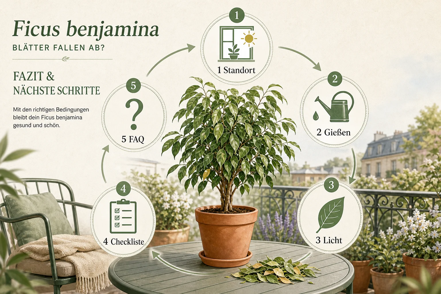 Infografik: Fazit und nächste Schritte - Ficus benjamini pflege blätter fallen Ratgeber