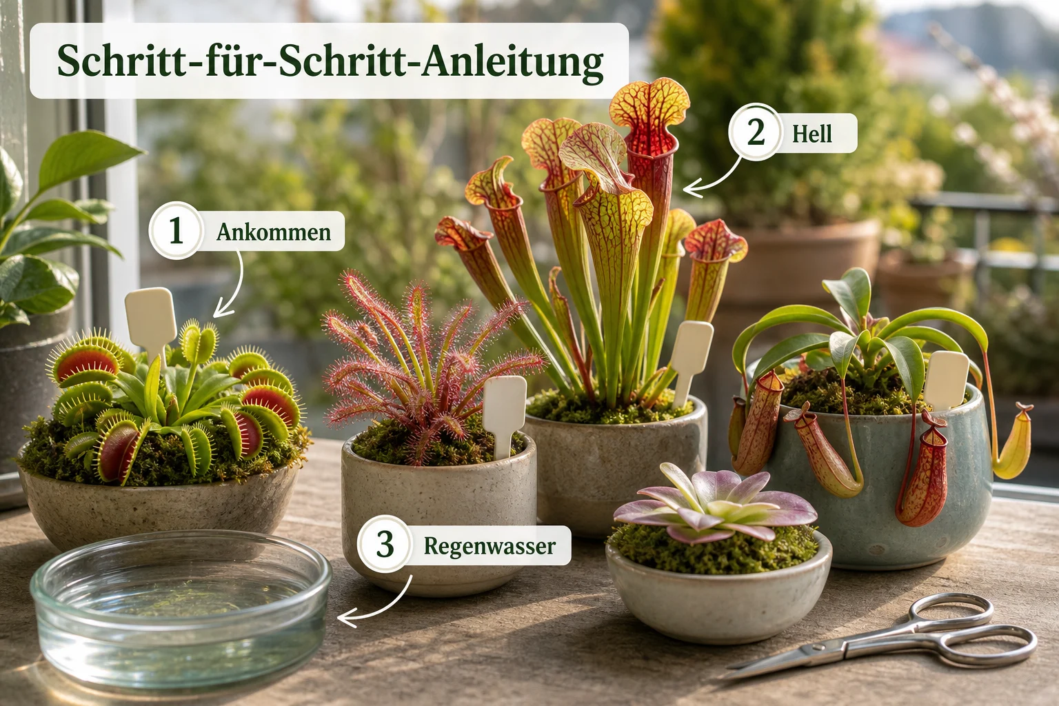 Erklärbild: Schritt-für-Schritt-Anleitung - Fleischfressende Pflanzen Pflege Arten: Anleitung, Tipps und häufige Fehler