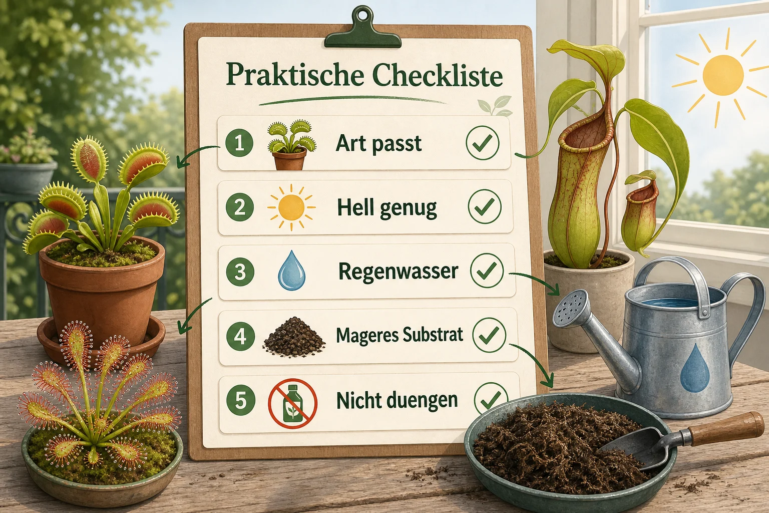 Infografik: Praktische Checkliste - Fleischfressende Pflanzen Pflege Arten: Anleitung, Tipps und häufige Fehler