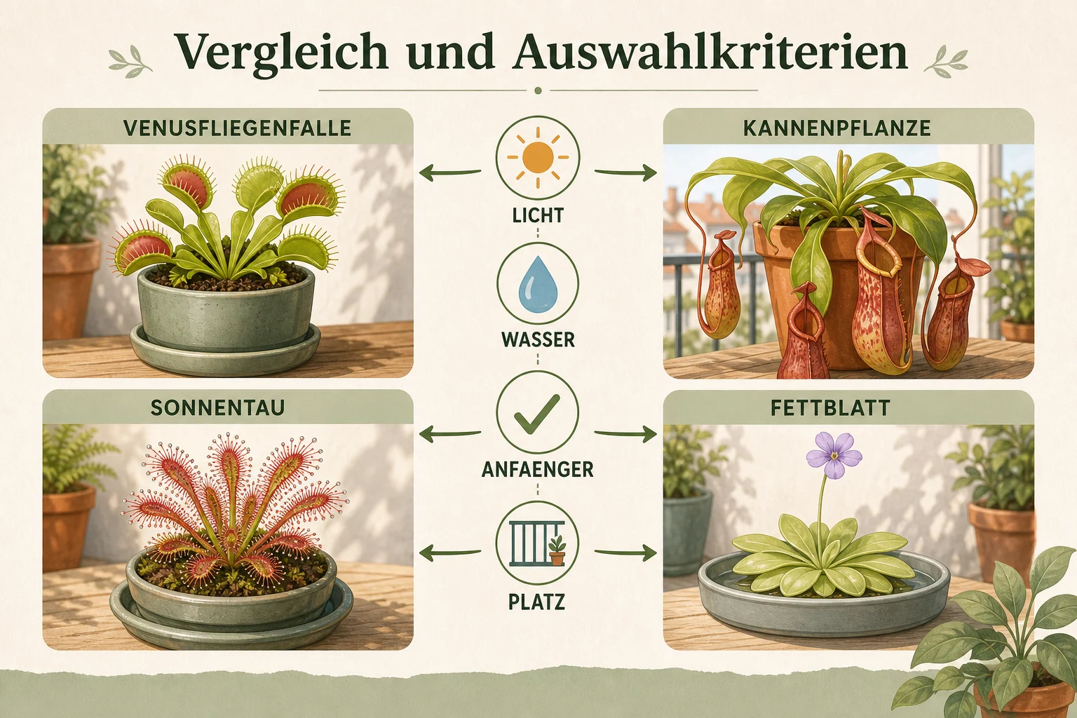 Infografik: Vergleich und Auswahlkriterien - Fleischfressende pflanzen pflege arten Ratgeber