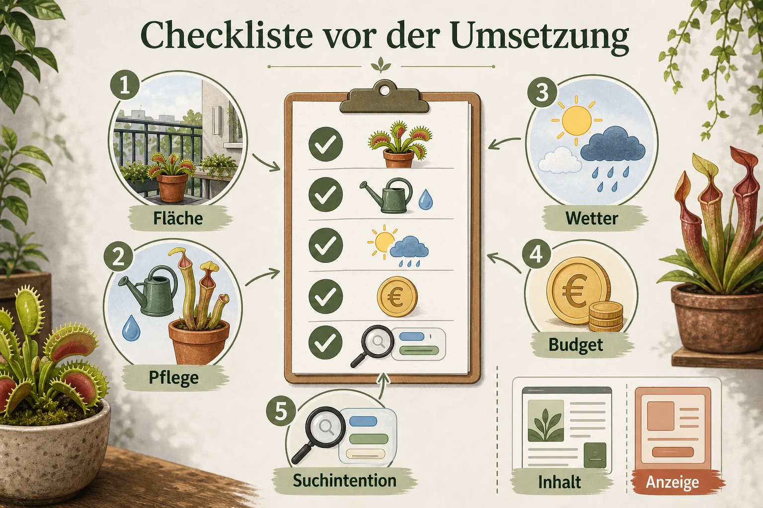 Infografik: Checkliste vor der Umsetzung - Fleischfressende pflanzen pflege arten Ratgeber