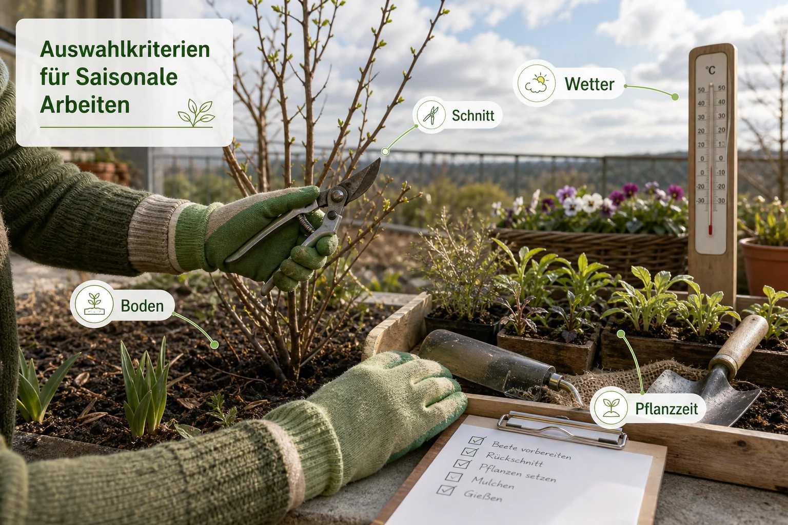 Infografik: Auswahlkriterien für Saisonale Arbeiten - Garten Frühling Vorbereiten Checkliste: praktische Checkliste