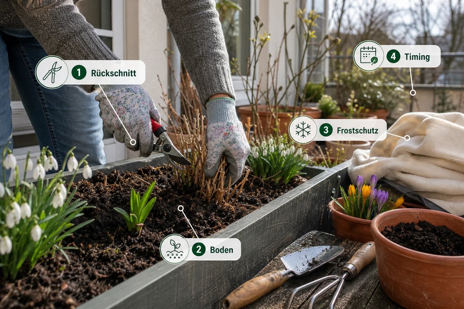 Infografik: Pflege, Timing und saisonale Besonderheiten - Garten Frühling Vorbereiten Checkliste: praktische Checkliste