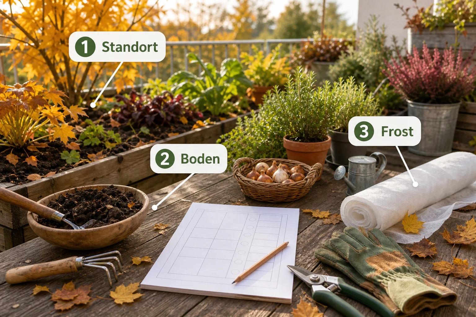 Infografik: Voraussetzungen, Standort und richtige Planung - Garten Herbst Vorbereiten Checkliste: praktische Checkliste
