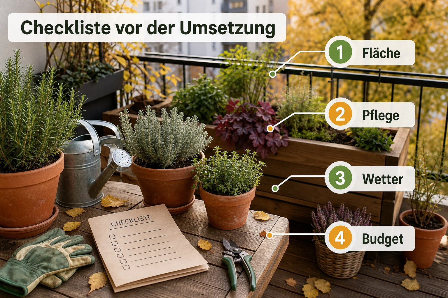 Infografik: Checkliste vor der Umsetzung - Garten Herbst Vorbereiten Checkliste: praktische Checkliste
