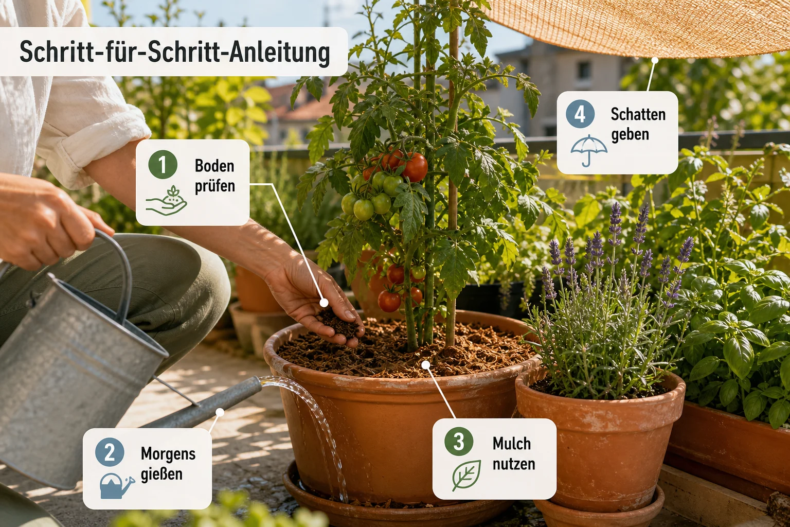 Infografik: Schritt-für-Schritt-Anleitung - Garten Sommer Pflege Hitze: Anleitung, Tipps und häufige Fehler
