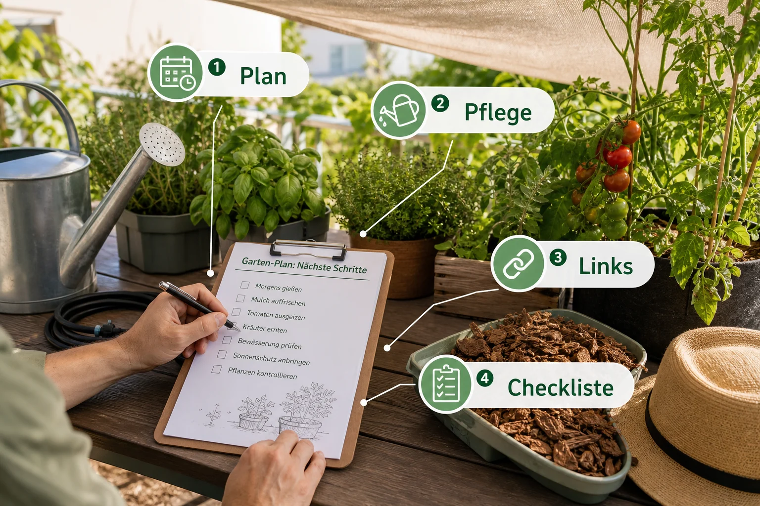 Infografik: Fazit und nächste Schritte - Garten Sommer Pflege Hitze: Anleitung, Tipps und häufige Fehler