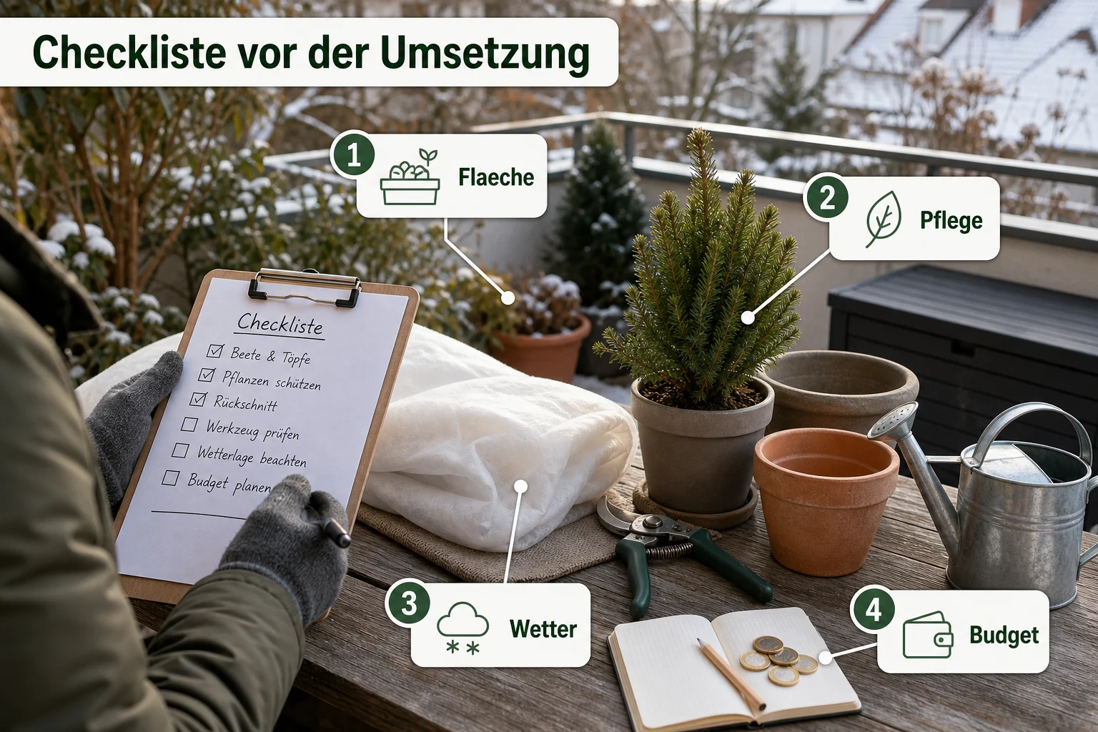 Infografik: Checkliste vor der Umsetzung - Garten Winter Arbeiten Erledigen: Anleitung, Tipps und häufige Fehler