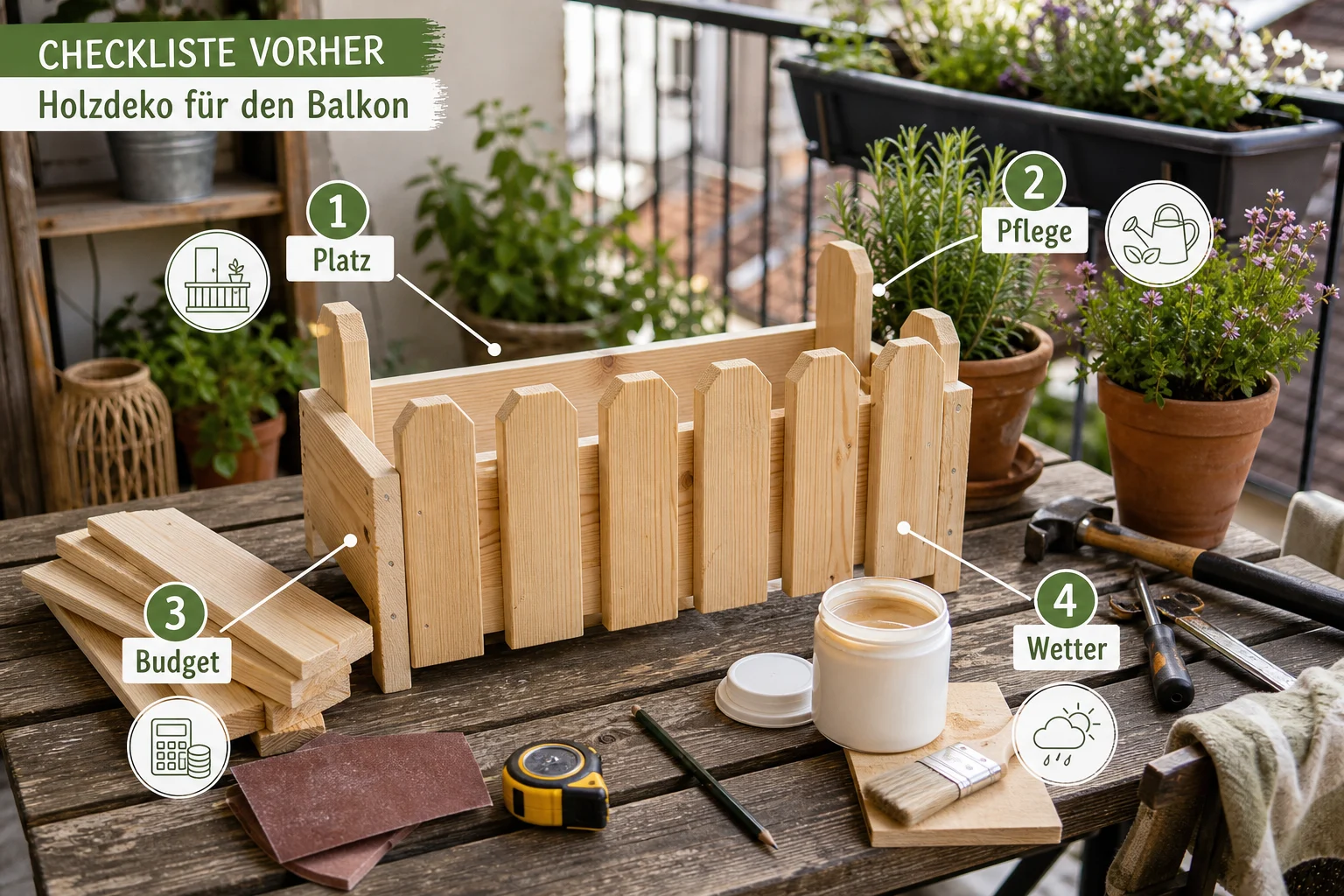 Infografik: Checkliste vor der Umsetzung - Gartendeko Selber Machen Holz: Anleitung, Tipps und häufige Fehler
