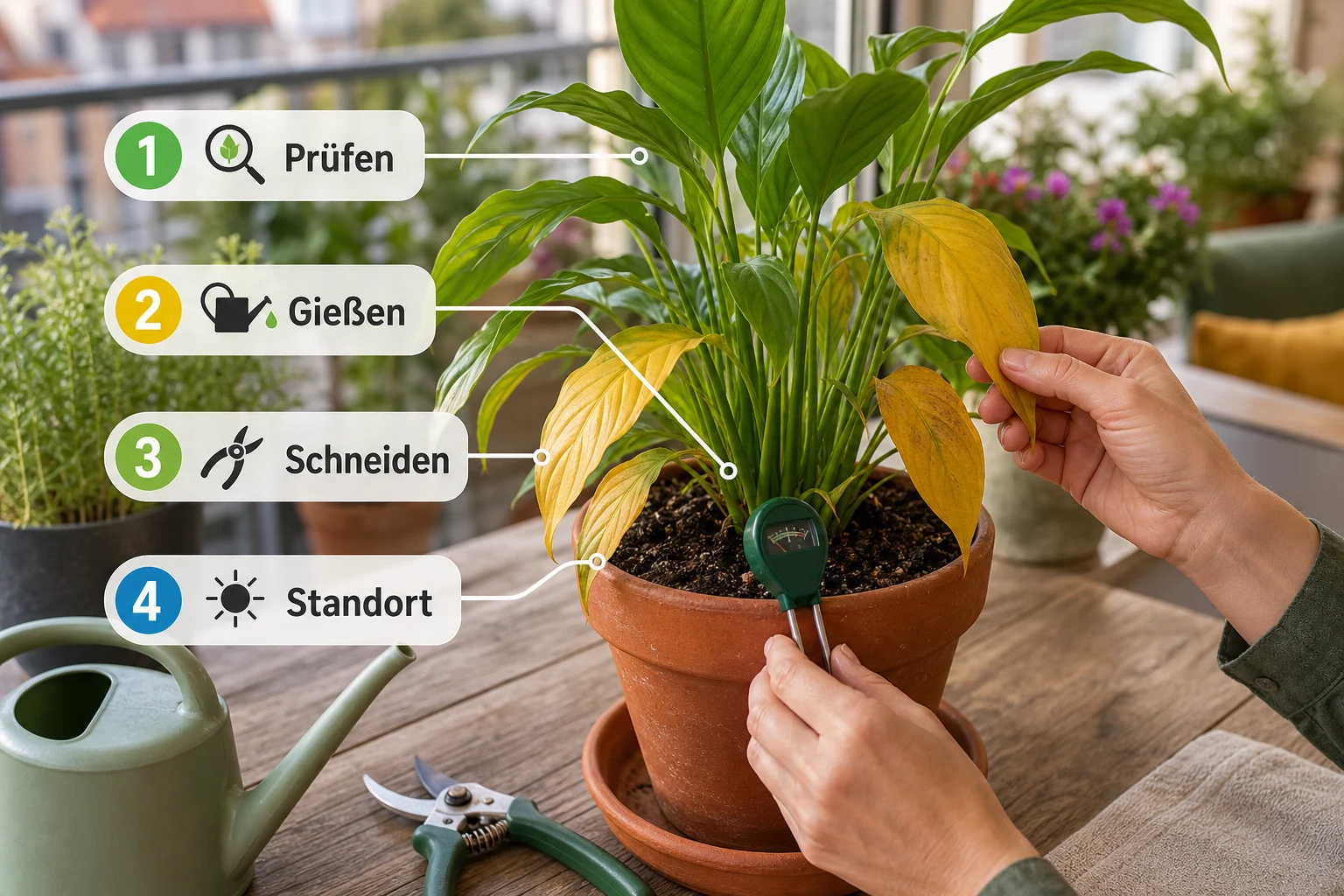 Infografik: Schritt-für-Schritt-Anleitung - Gelbe Blätter Pflanzen Was Tun: Anleitung, Tipps und häufige Fehler