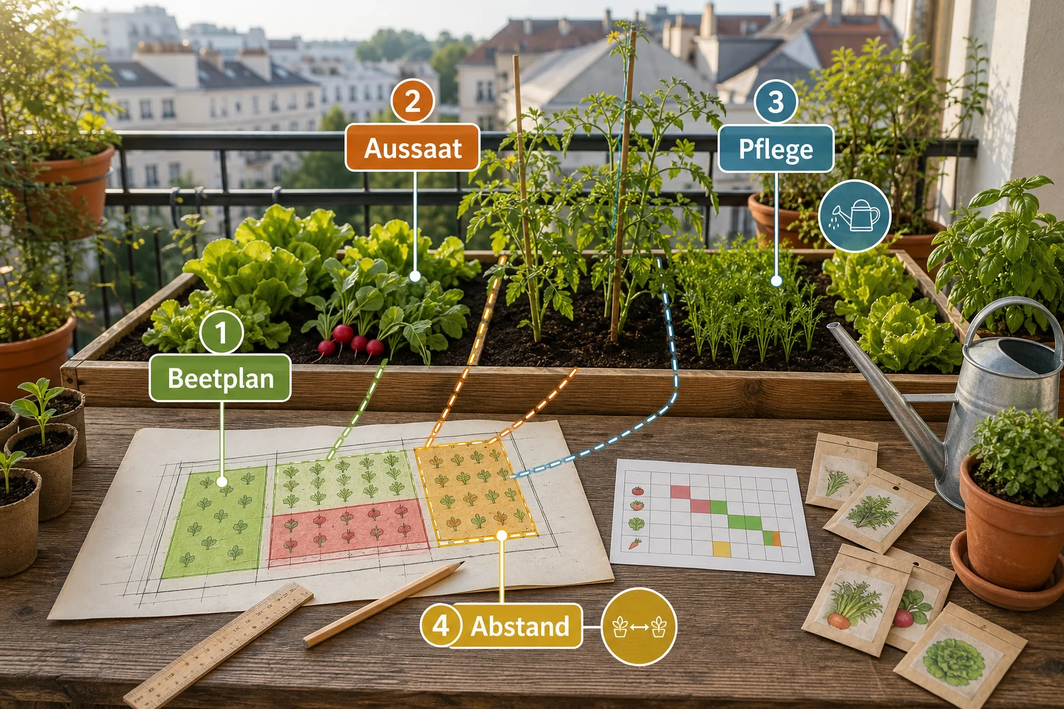 Infografik: Übersicht, Tabelle und Beispielplan - Gemüsegarten Anlegen Anfänger Plan: Anleitung, Tipps und häufige Fehler