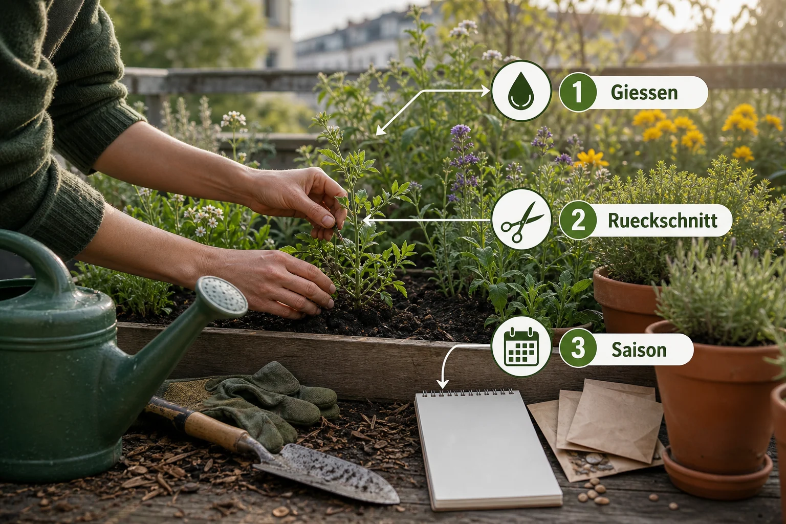 Infografik: Pflege, Timing und saisonale Besonderheiten - Guerilla Gardening Deutschland Legal Tipps: Anleitung, Tipps und häufige Fehler