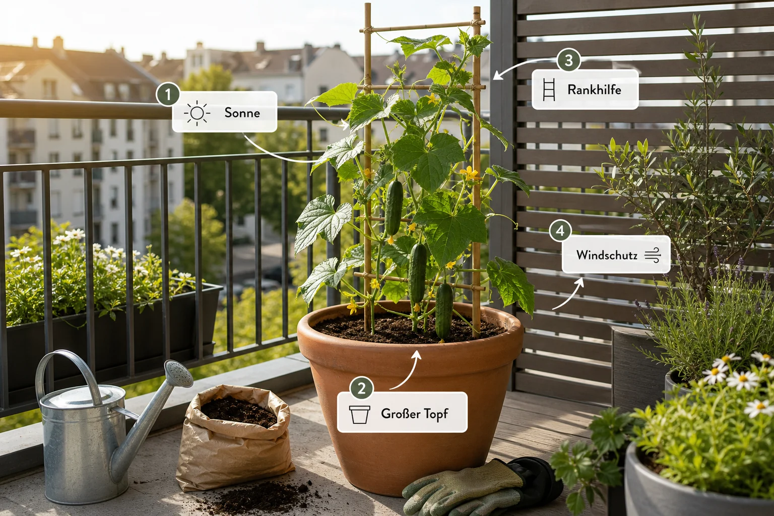 Infografik: Voraussetzungen, Standort und richtige Planung - Gurken Balkon Anbauen Rankhilfe Topf: Anleitung, Tipps und häufige Fehler