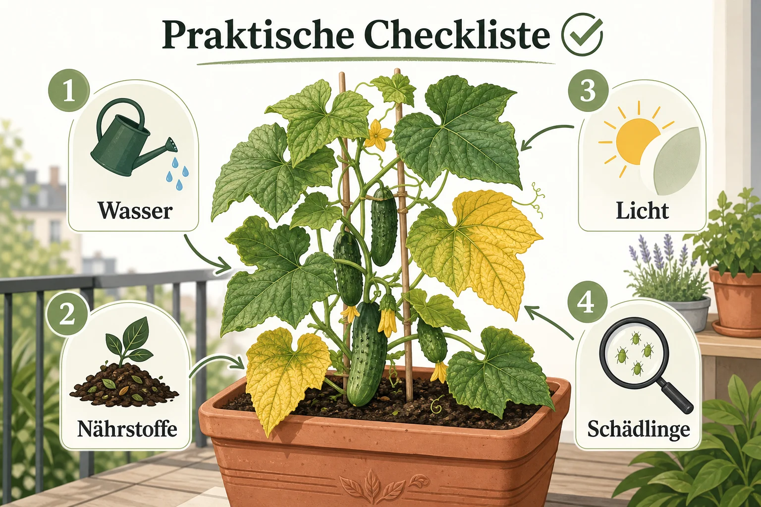 Infografik: Praktische Checkliste - Gurken Gelbe Blätter Ursachen Beheben: Anleitung, Tipps und häufige Fehler