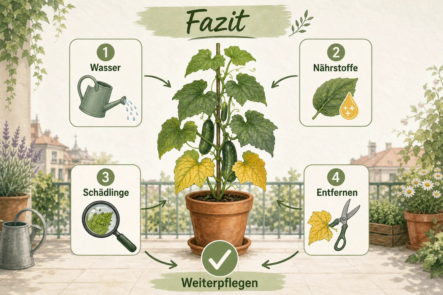 Infografik: Fazit - Gurken Gelbe Blätter Ursachen Beheben: Anleitung, Tipps und häufige Fehler