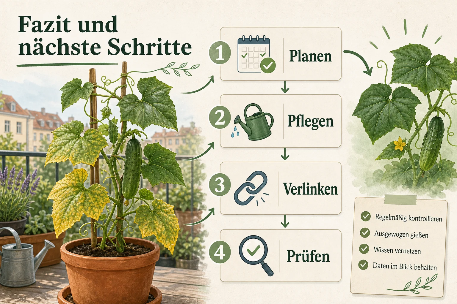 Infografik: Fazit und nächste Schritte - Gurken Gelbe Blätter Ursachen Beheben: Anleitung, Tipps und häufige Fehler