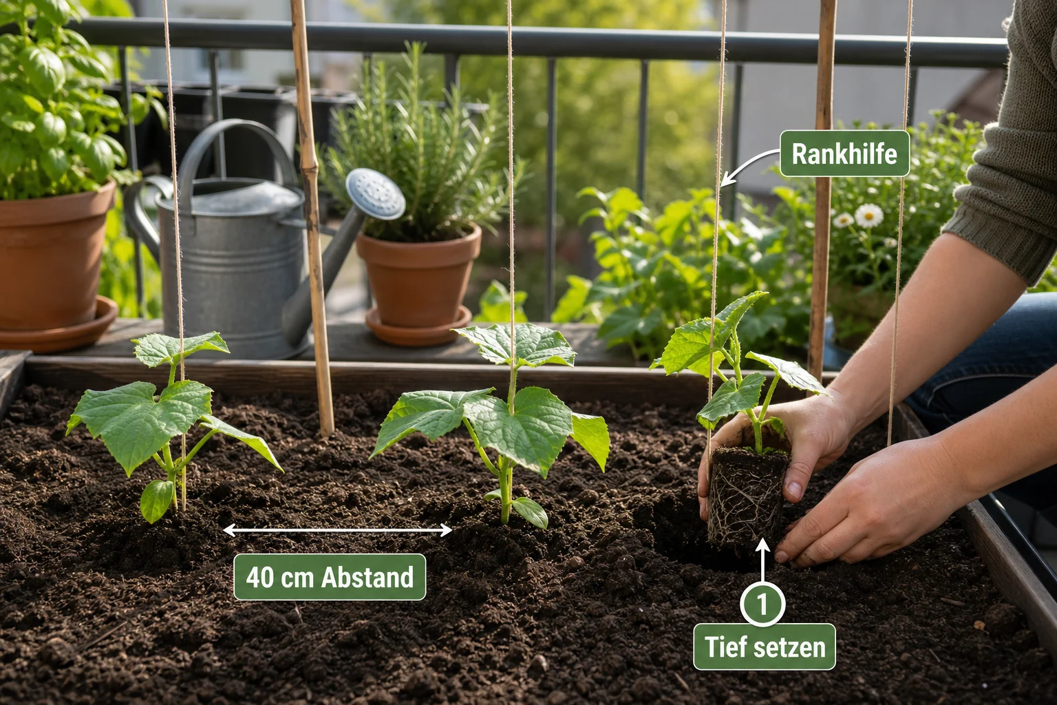 Erklärbild: Schritt-für-Schritt-Anleitung - Gurken Pflanzen Abstand Rankhilfe: Anleitung, Tipps und häufige Fehler
