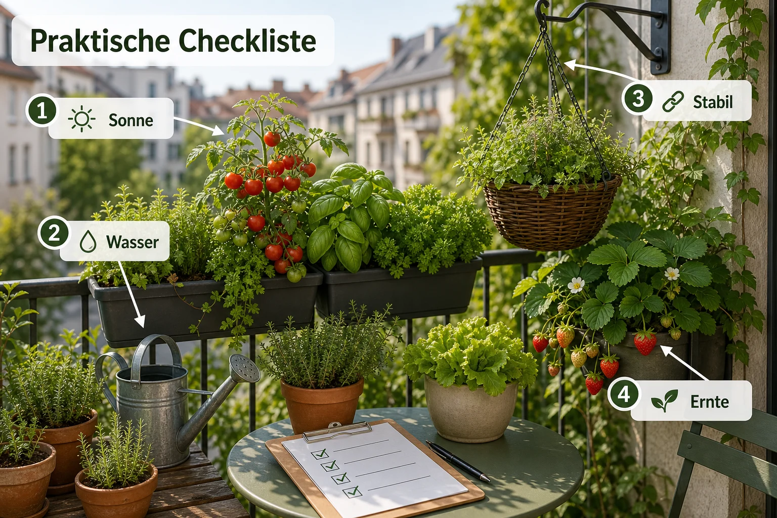 Infografik: Praktische Checkliste - Hängende Pflanzen Balkon Gemüse Kräuter: Anleitung, Tipps und häufige Fehler