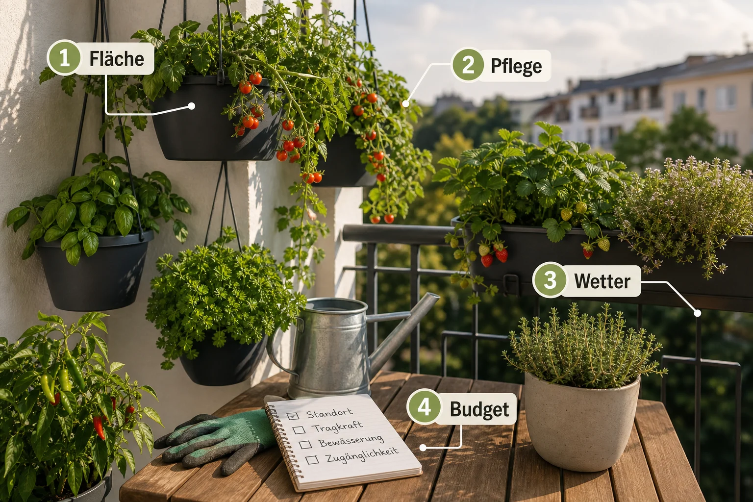 Infografik: Checkliste vor der Umsetzung - Hängende Pflanzen Balkon Gemüse Kräuter: Anleitung, Tipps und häufige Fehler