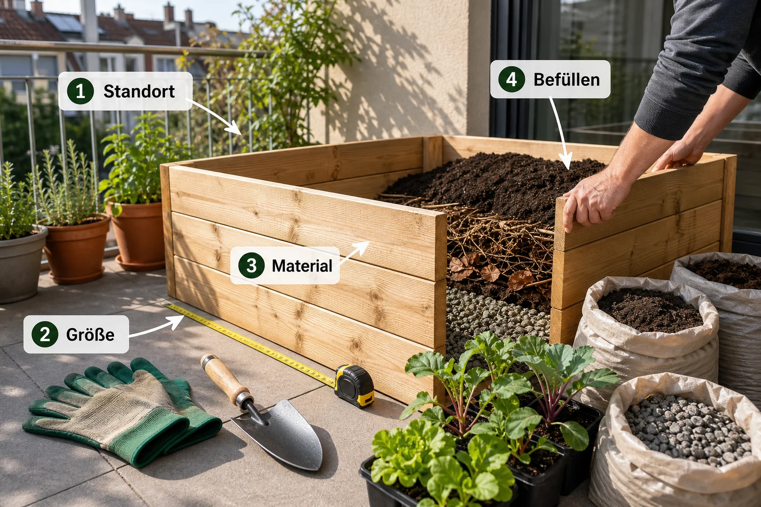 Infografik: Schritt-für-Schritt-Anleitung - Hochbeet Anlegen Größe Standort Material: Anleitung, Tipps und häufige Fehler