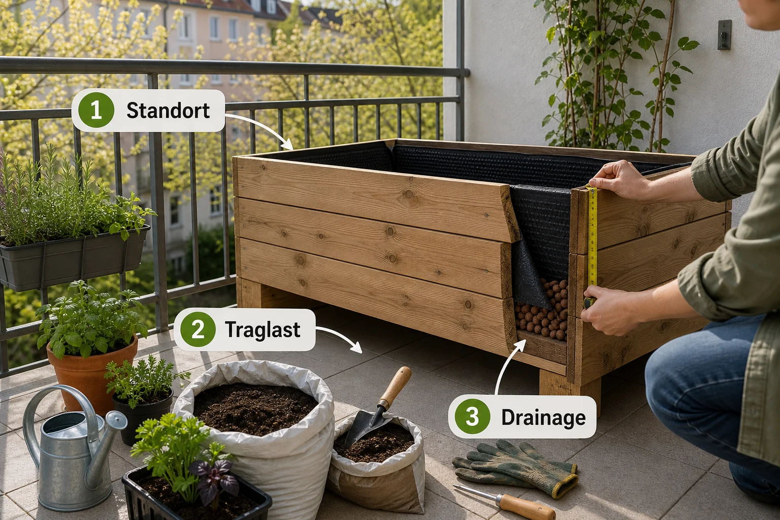 Infografik: Voraussetzungen, Standort und richtige Planung - Hochbeet Balkon Selber Bauen Anleitung: Schritt-für-Schritt erklärt