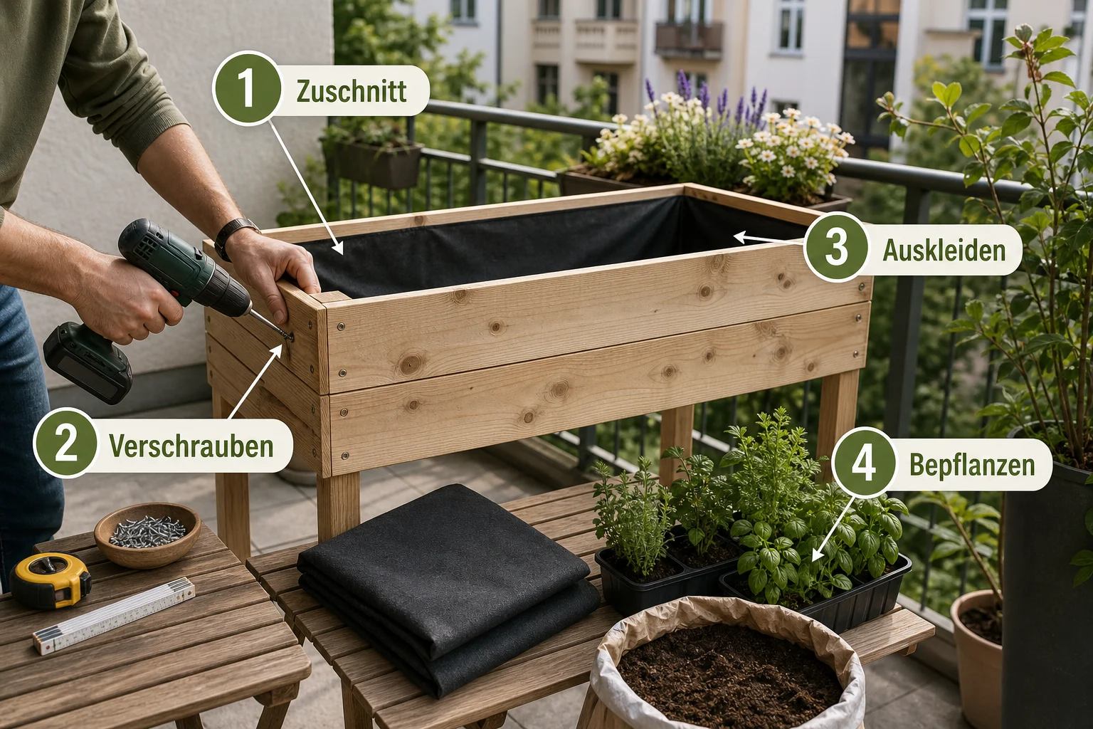 Infografik: Schritt-für-Schritt-Anleitung - Hochbeet Balkon Selber Bauen Anleitung: Schritt-für-Schritt erklärt