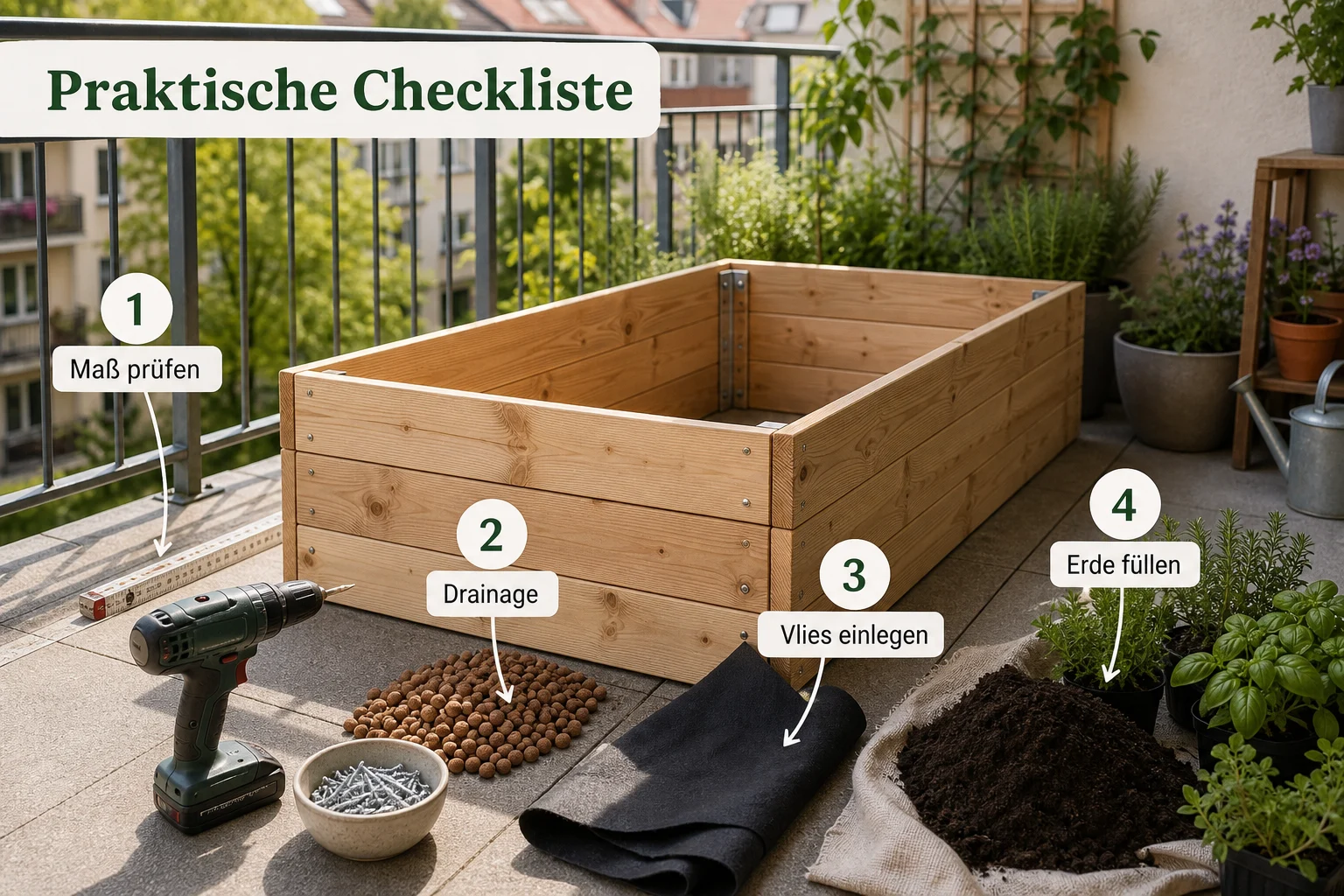 Infografik: Praktische Checkliste - Hochbeet Balkon Selber Bauen Anleitung: Schritt-für-Schritt erklärt