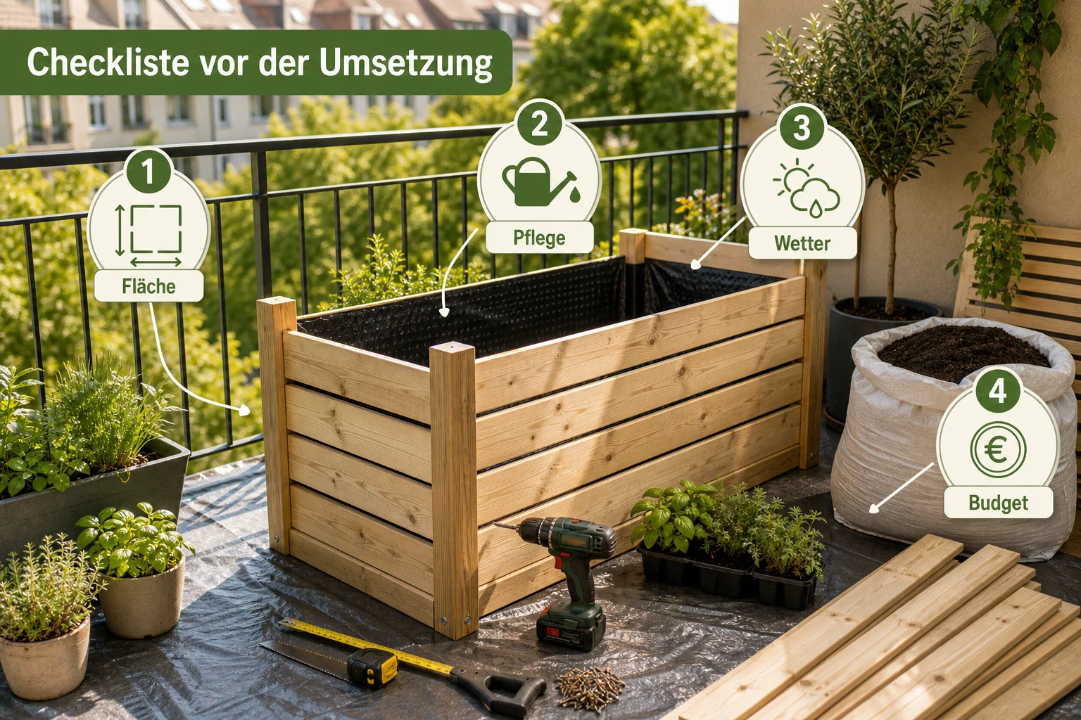 Infografik: Checkliste vor der Umsetzung - Hochbeet Balkon Selber Bauen Anleitung: Schritt-für-Schritt erklärt