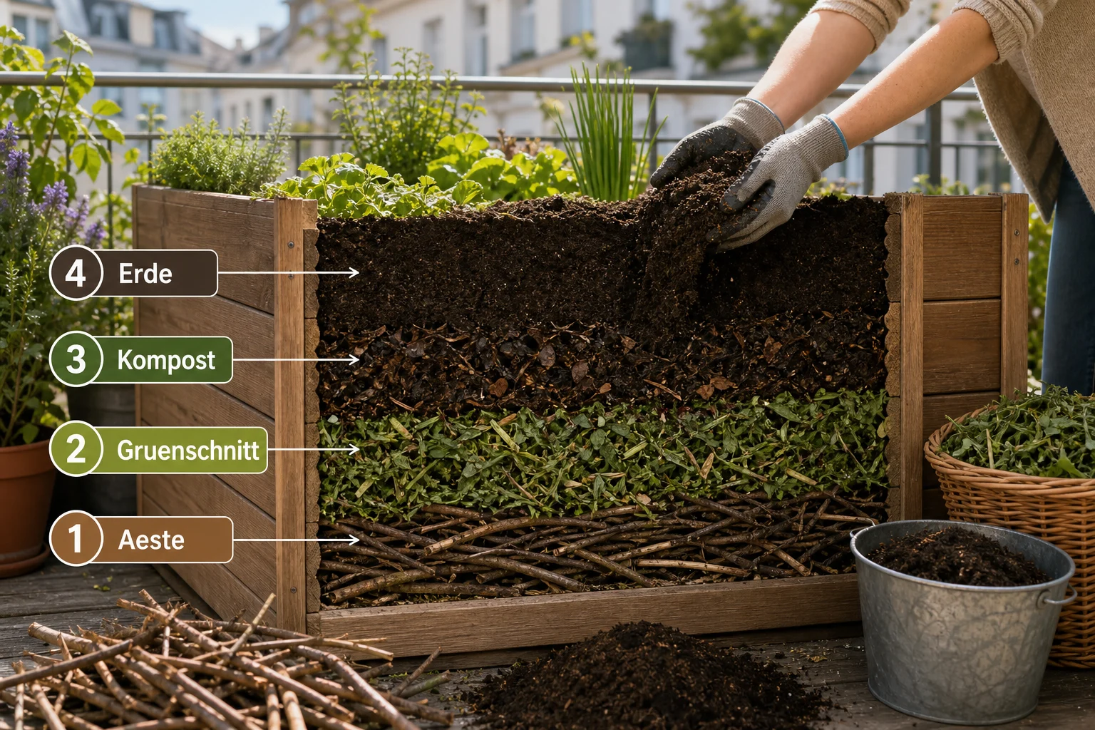 Infografik: Schritt-für-Schritt-Anleitung - Hochbeet Befüllen Schichten Reihenfolge Anleitung: Schritt-für-Schritt erklärt