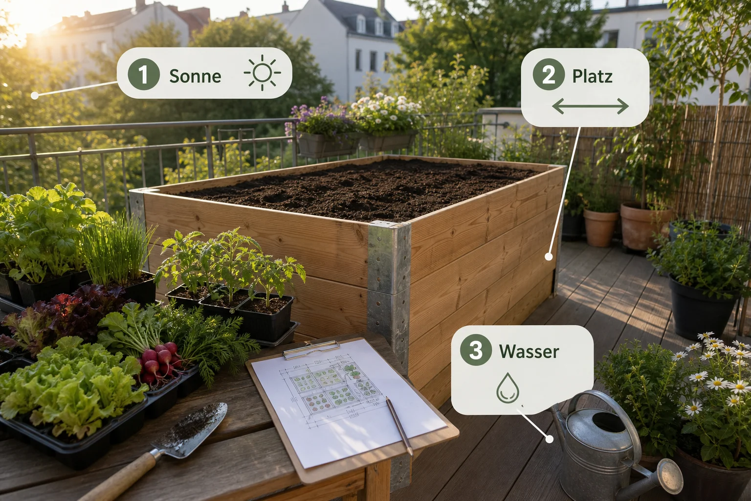 Infografik: Voraussetzungen, Standort und richtige Planung - Hochbeet Bepflanzen Plan Anfänger Gemüse: Anleitung, Tipps und häufige Fehler