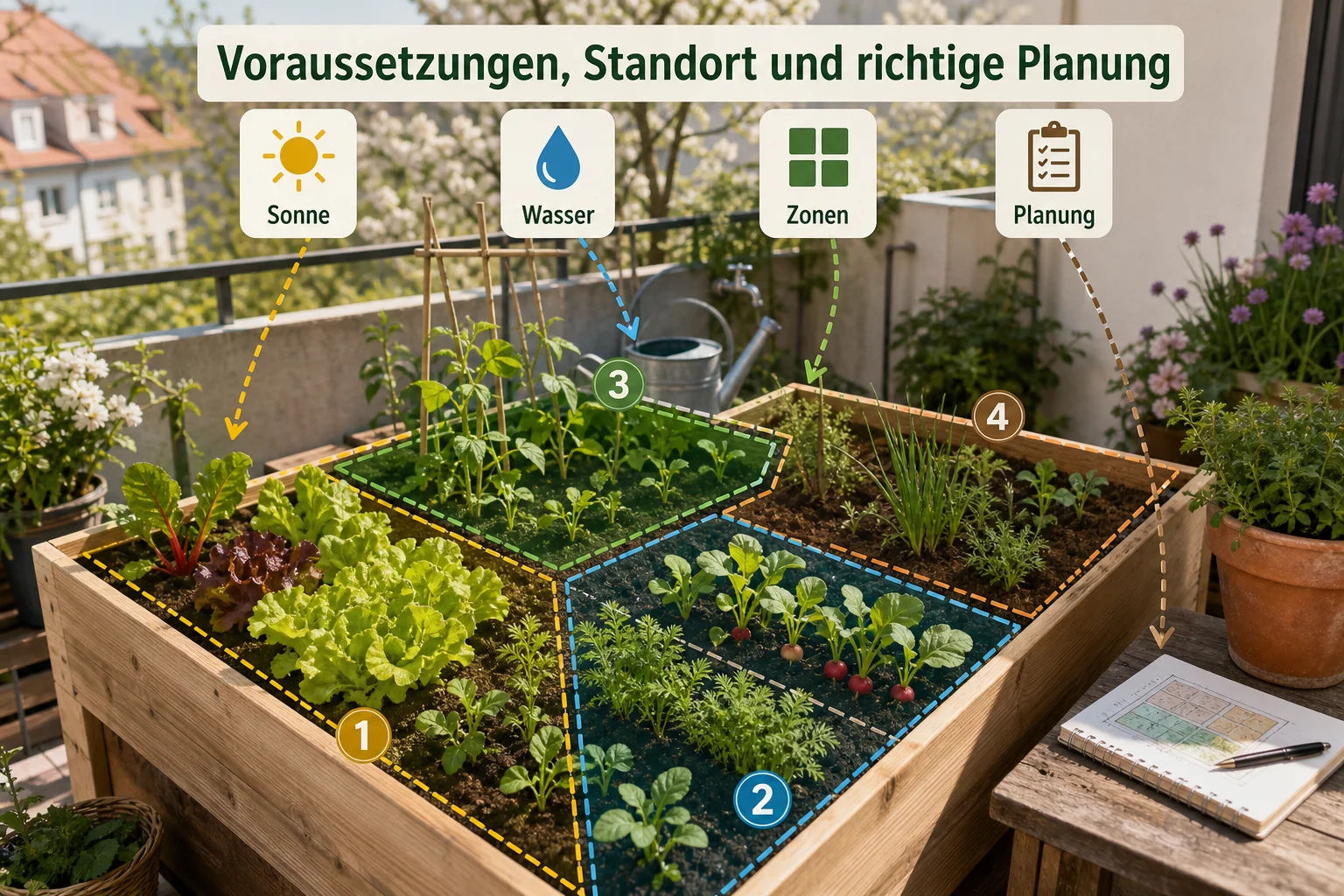 Infografik: Voraussetzungen, Standort und richtige Planung - Hochbeet Fruchtfolge Tabelle Beispiele: Tabelle, Beispiele und Tipps