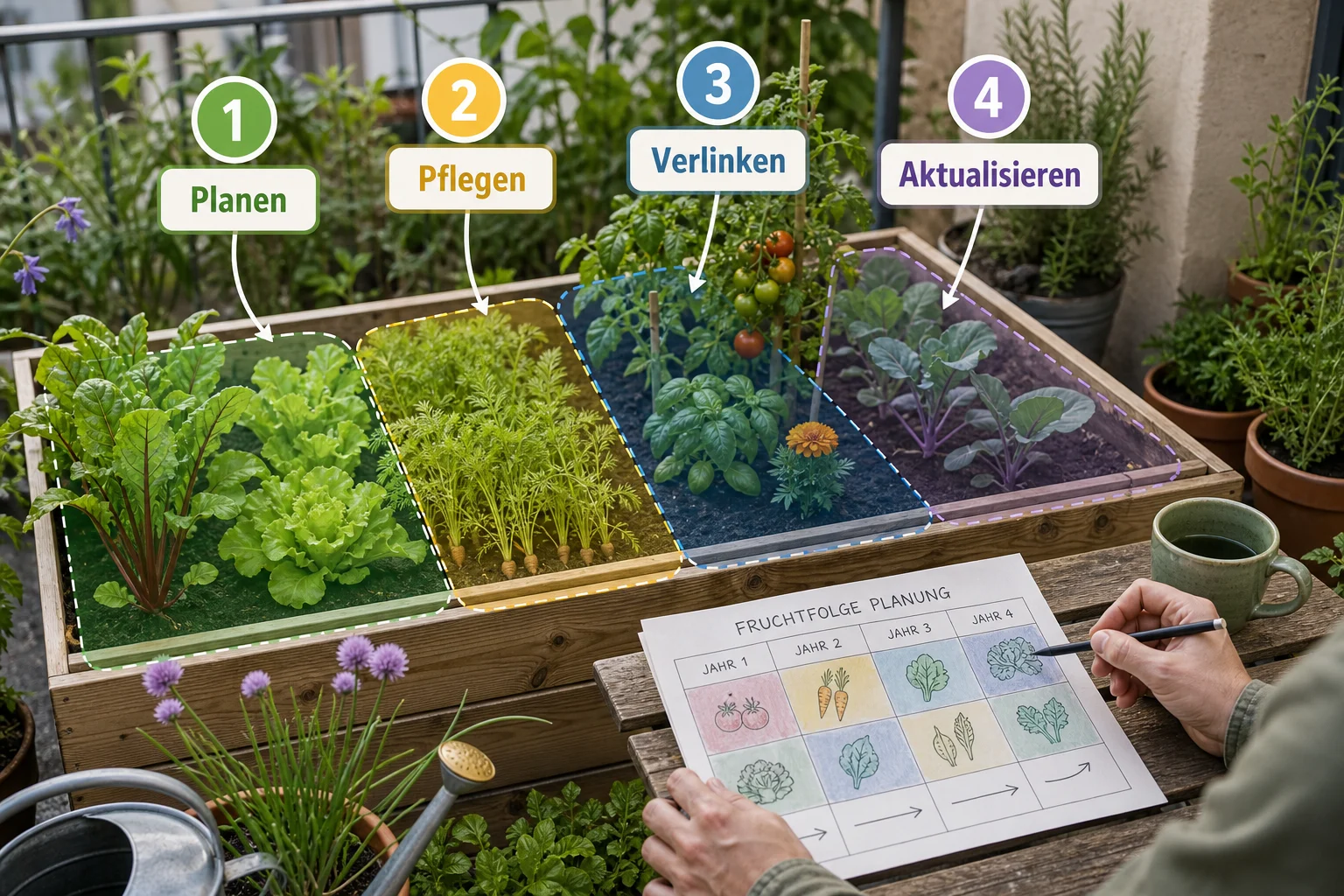 Infografik: Fazit und nächste Schritte - Hochbeet Fruchtfolge Tabelle Beispiele: Tabelle, Beispiele und Tipps