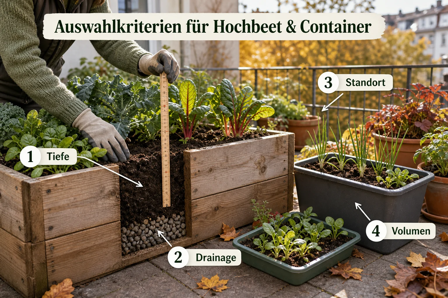 Infografik: Auswahlkriterien für Hochbeet & Container - Hochbeet Herbst Bepflanzen Wintergemüse: Anleitung, Tipps und häufige Fehler