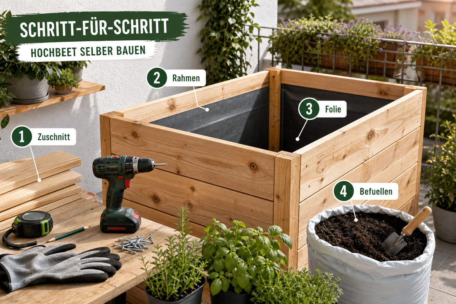 Infografik: Schritt-für-Schritt-Anleitung - Hochbeet Selber Bauen Holz Anleitung: Schritt-für-Schritt erklärt
