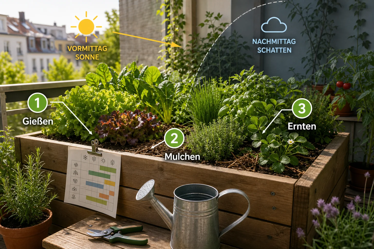 Infografik: Pflege, Timing und saisonale Besonderheiten - Hochbeet Standort Wieviel Sonne: Anleitung, Tipps und häufige Fehler