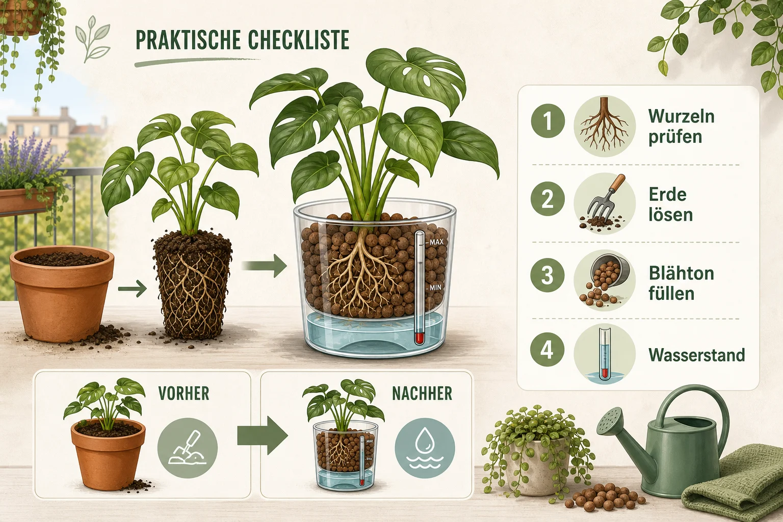 Infografik: Praktische Checkliste - Hydrokultur Umstellen Anleitung Vorteile: Schritt-für-Schritt erklärt
