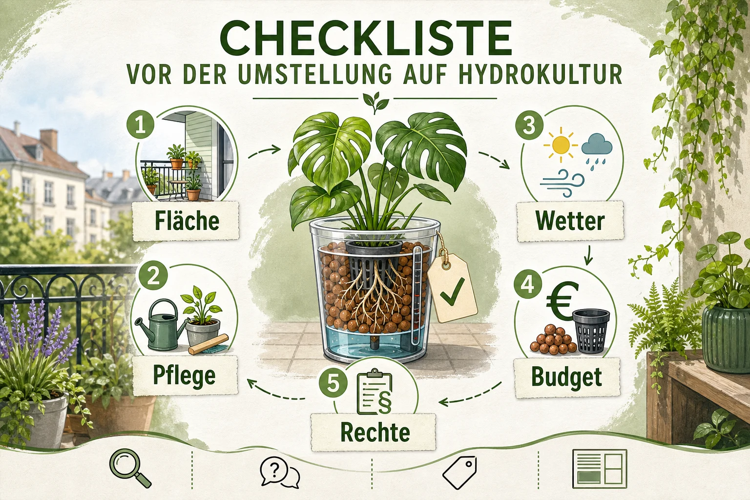 Infografik: Checkliste vor der Umsetzung - Hydrokultur Umstellen Anleitung Vorteile: Schritt-für-Schritt erklärt