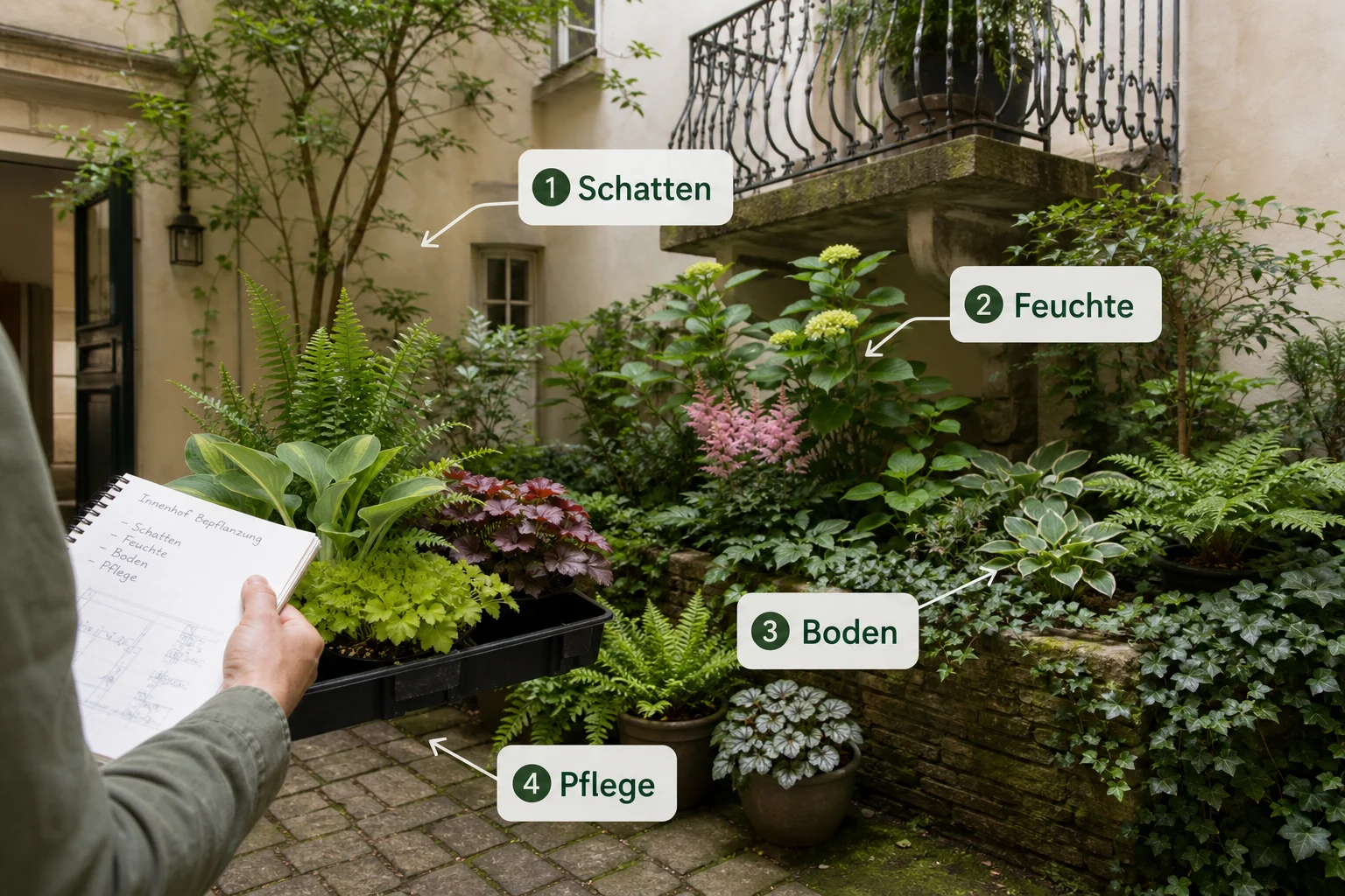 Infografik: Auswahlkriterien für Stadtgarten - Innenhof Begrünen Schattenpflanzen: Anleitung, Tipps und häufige Fehler