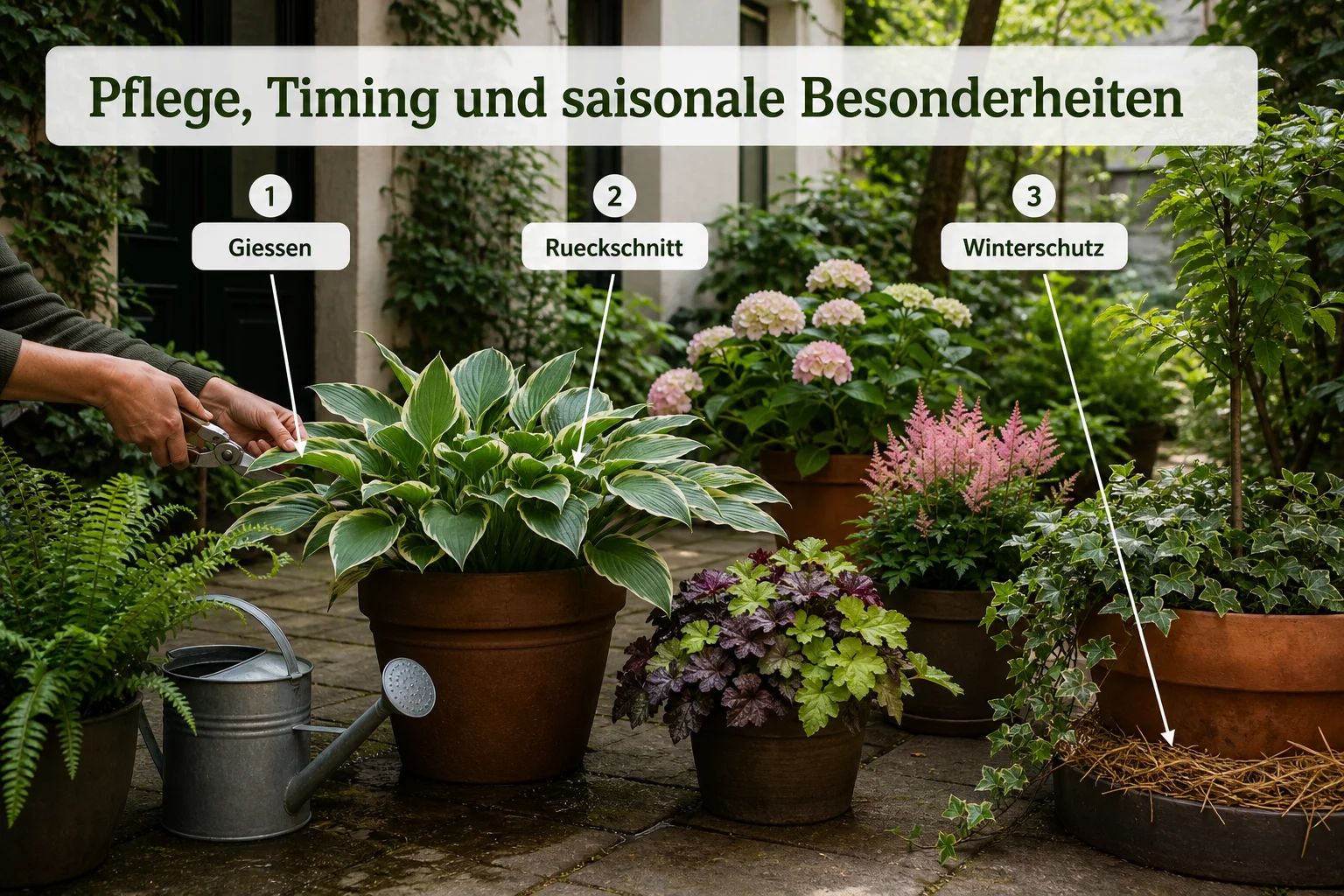 Infografik: Pflege, Timing und saisonale Besonderheiten - Innenhof Begrünen Schattenpflanzen: Anleitung, Tipps und häufige Fehler