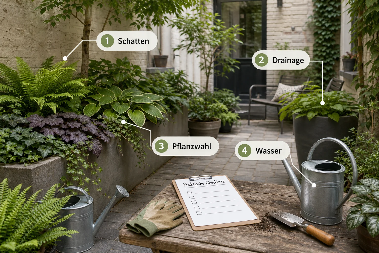 Infografik: Praktische Checkliste - Innenhof Begrünen Schattenpflanzen: Anleitung, Tipps und häufige Fehler