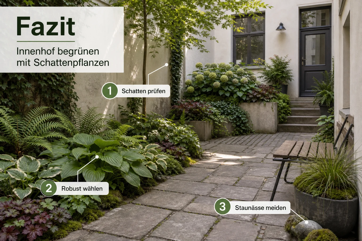 Infografik: Fazit - Innenhof Begrünen Schattenpflanzen: Anleitung, Tipps und häufige Fehler